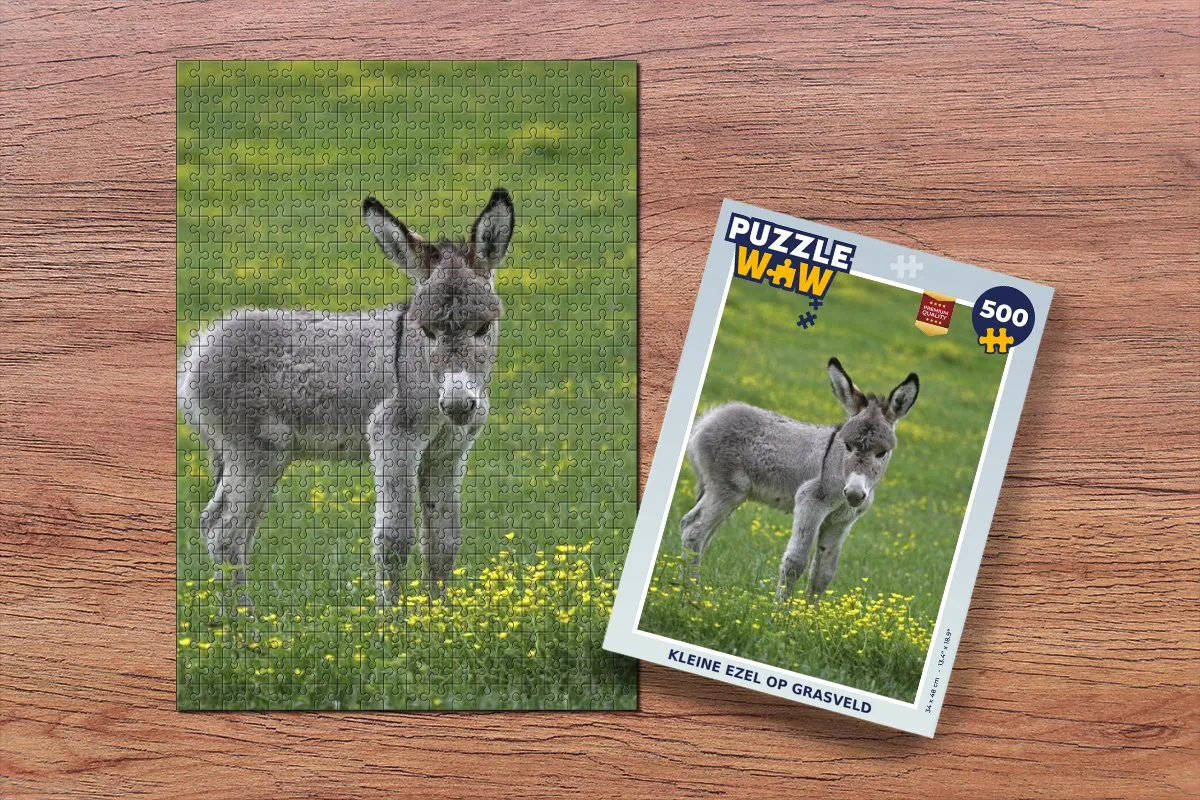 PuzzleWow Legpuzzel Kleine Ezel op Grasveld 500 Stuks - Multicolor