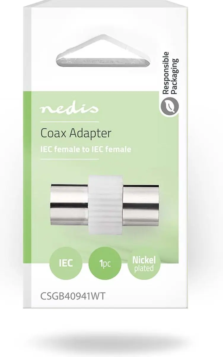 Nedis IEC Coax Adapter 75 Ohm - Recht - Wit