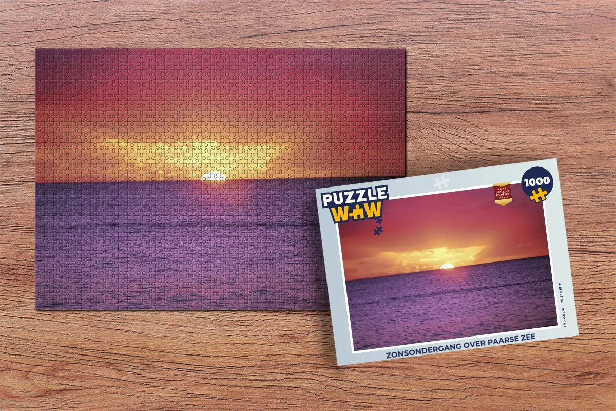 PuzzleWow Legpuzzel 1000 Stuks - Zonsondergang Paarse Zee Multicolor