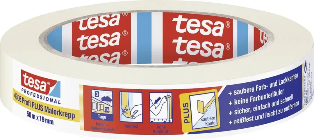 Tesa afplakband 4306 Profi PLUS licht geplooid W.19 mm