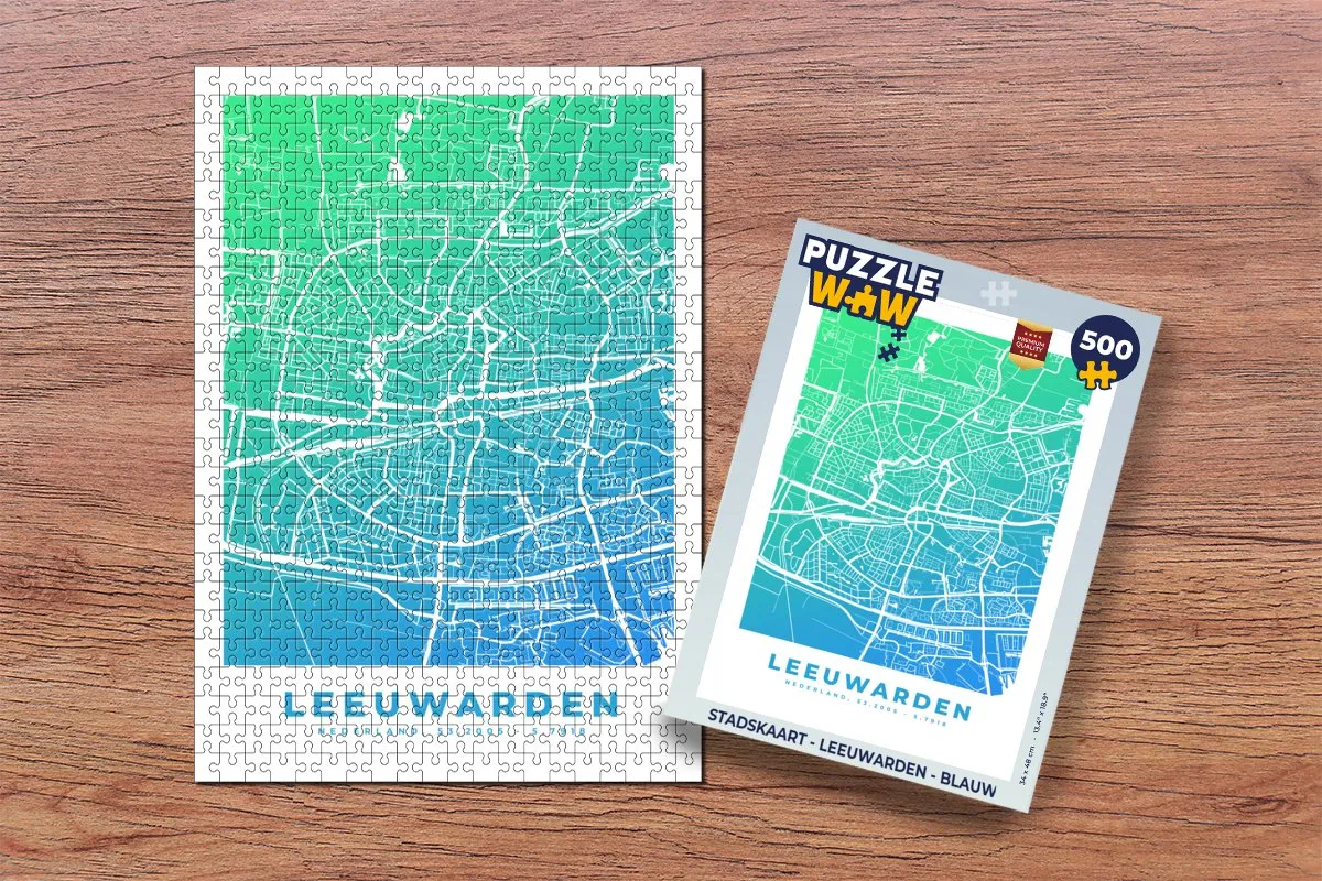 PuzzleWow Leeuwarden Stadskaart Legpuzzel 500 Stuks - Multicolor