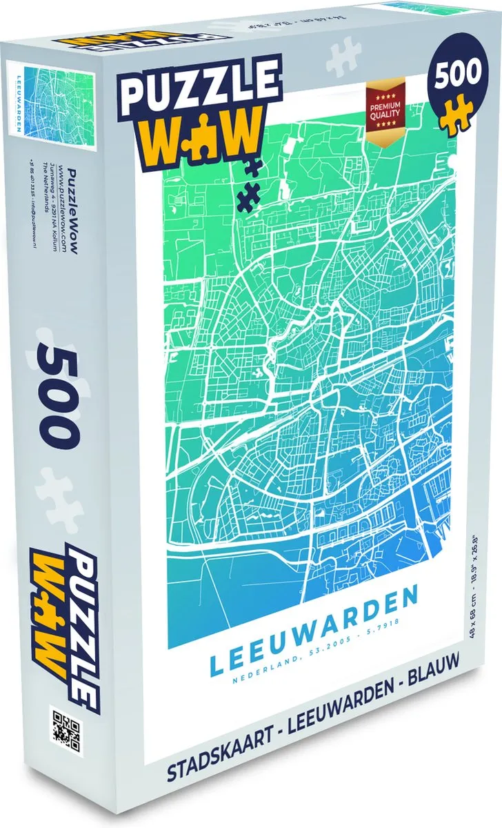 PuzzleWow Leeuwarden Stadskaart Legpuzzel 500 Stuks