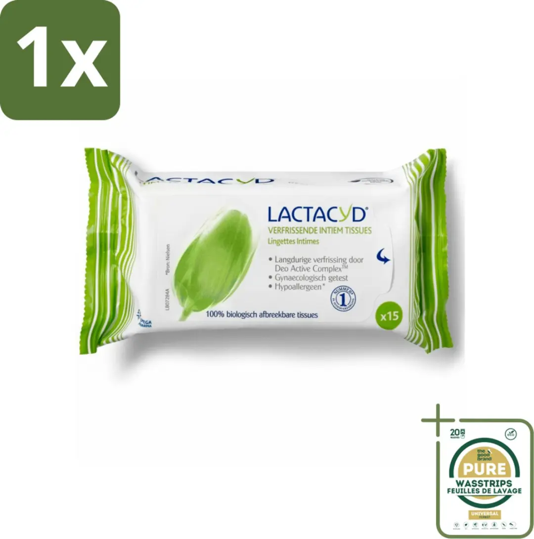 1 x Lactacyd Tissues Verfrissend 15 stuks per verpakking- Intieme Doekjes