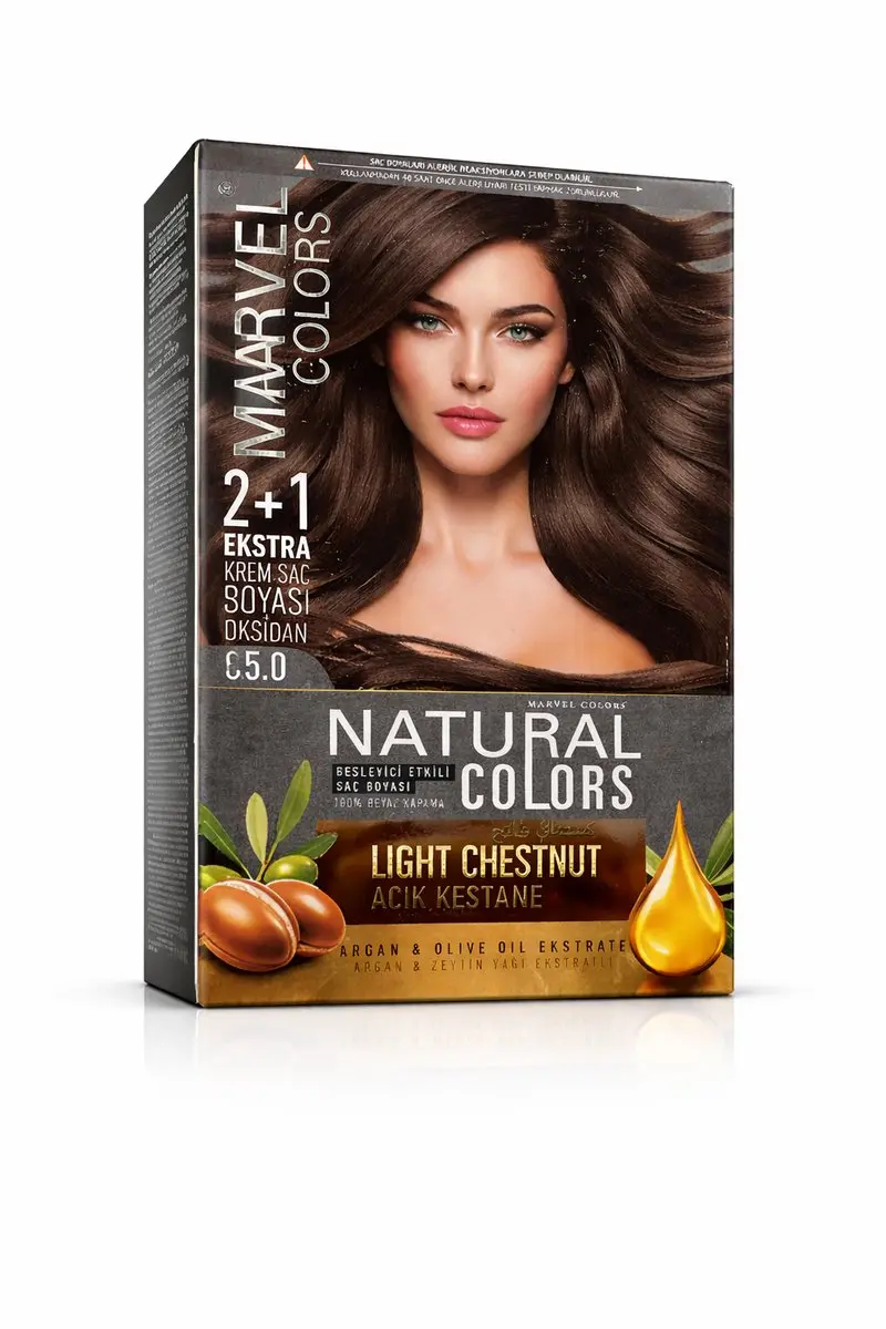Marvel Natural Colors 5.0 Light Chestnut Permanente Haarverf 2+1 Set met Argan-
