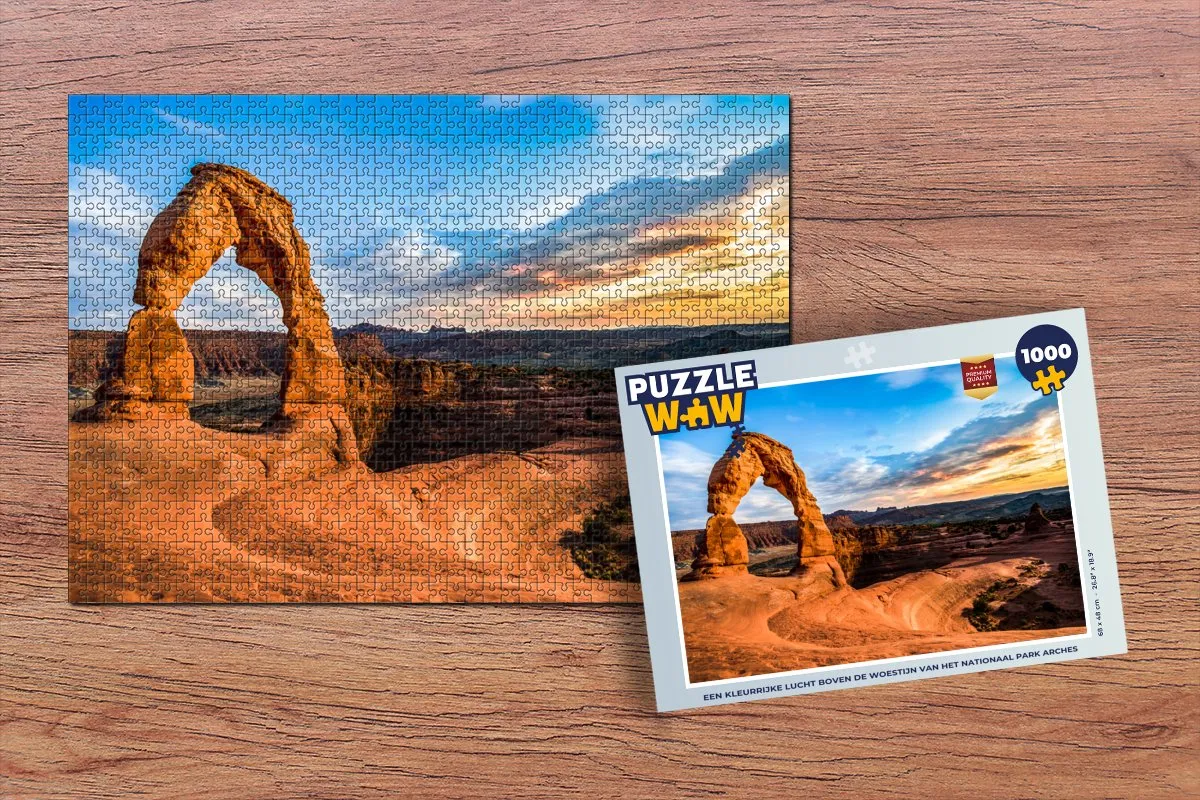 PuzzleWow Puzzel 1000 Stuks - Kleurrijke Lucht boven de Woestijn - Multicolor