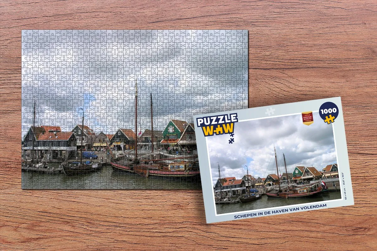 PuzzleWow Schepen in de haven van Volendam Legpuzzel 1000 Stuks - Multicolor