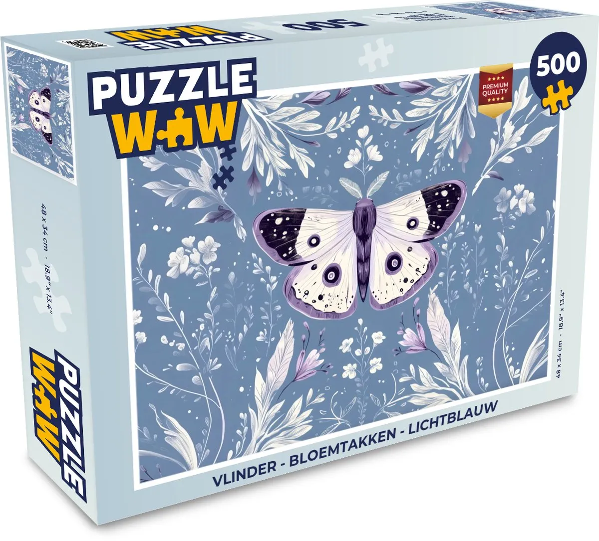 PuzzleWow Vlinder Bloemtakken Legpuzzel 500 Stuks - Lichtblauw