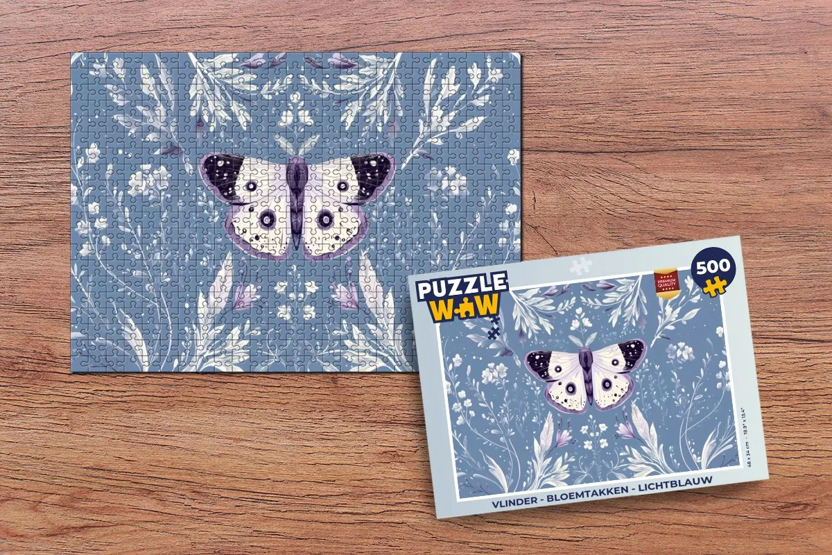 PuzzleWow Vlinder Bloemtakken Legpuzzel 500 Stuks - Lichtblauw