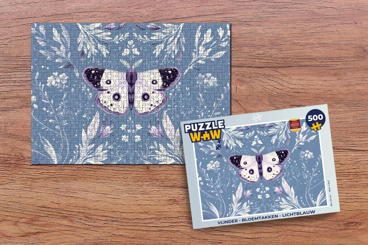 PuzzleWow Vlinder Bloemtakken Legpuzzel 500 Stuks - Lichtblauw
