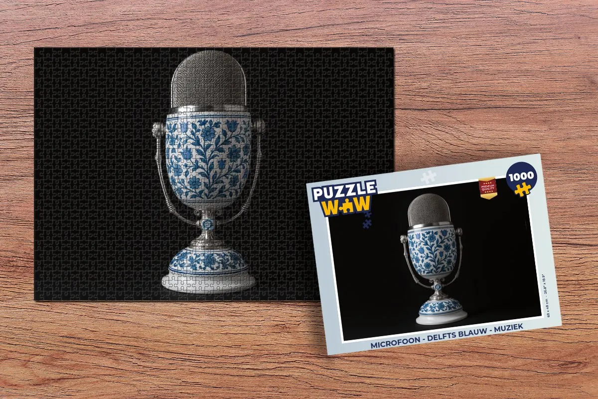 PuzzleWow Microfoon Legpuzzel 1000 Stuks - Delfts blauw