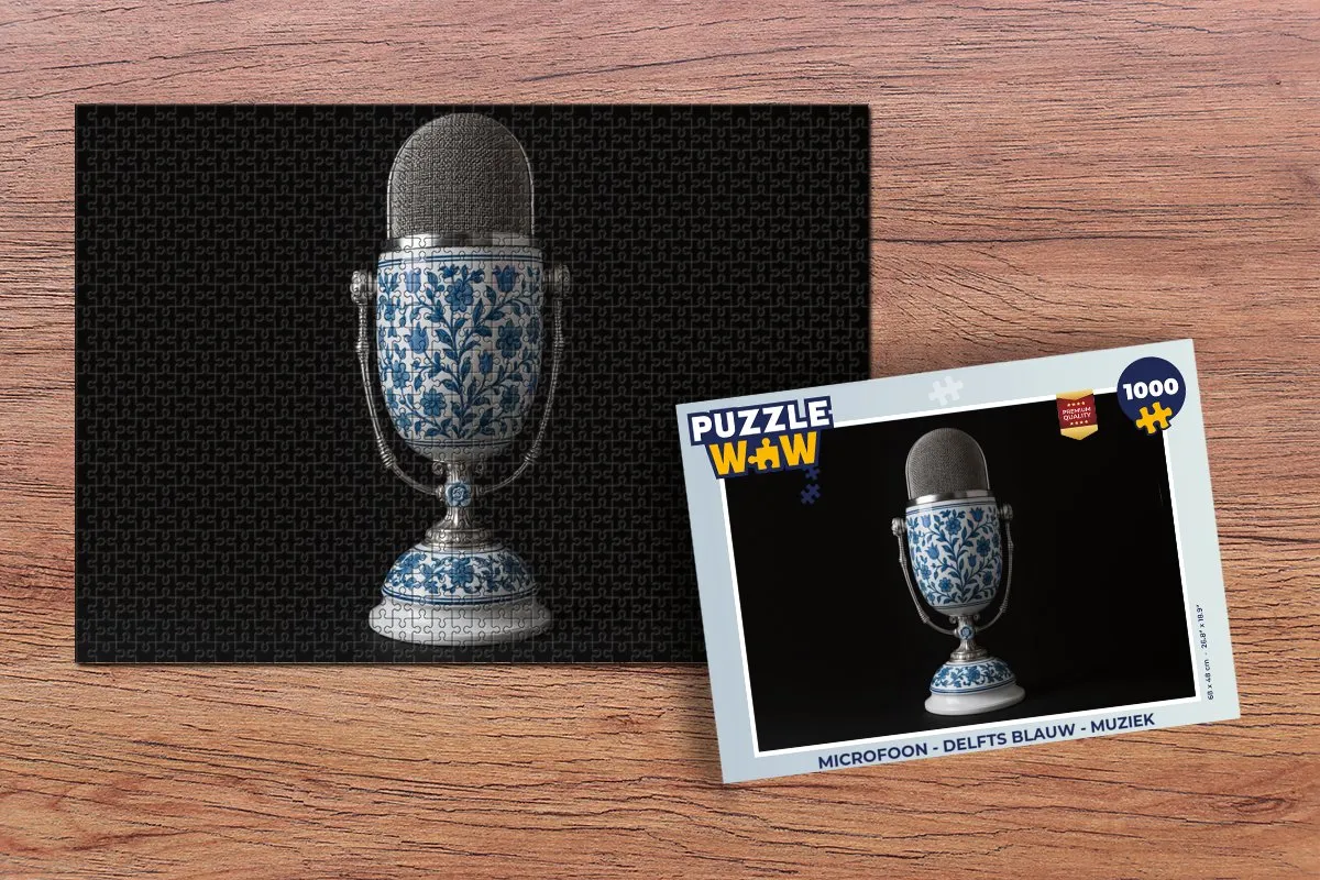 PuzzleWow Microfoon Legpuzzel 1000 Stuks - Delfts blauw