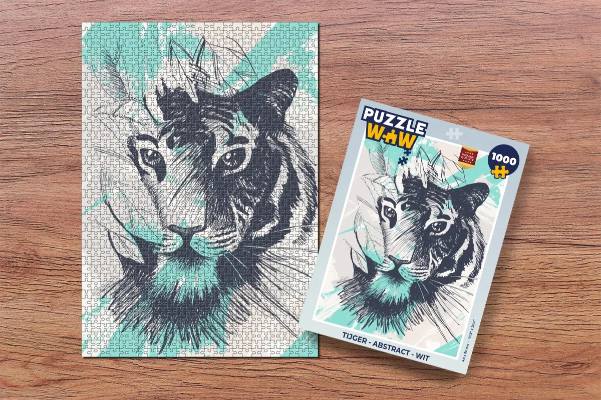 PuzzleWow Tijger Abstract Legpuzzel 1000 Stuks - Wit