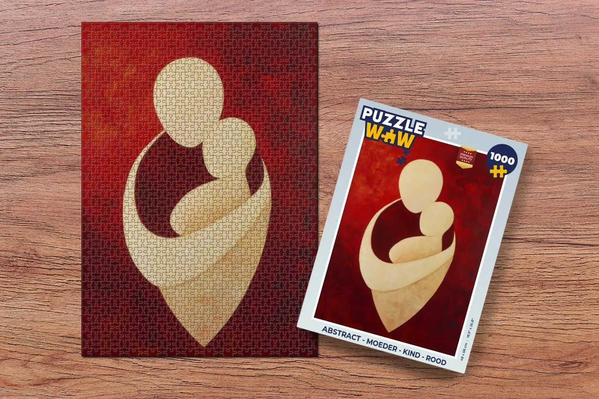 PuzzleWow Abstract Legpuzzel 1000 Stuks - Moeder & Kind - Rood