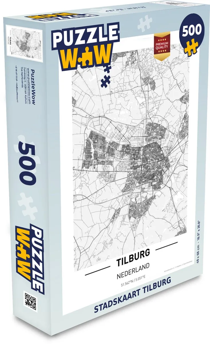 PuzzleWow Stadskaart Tilburg Legpuzzel 500 Stuks