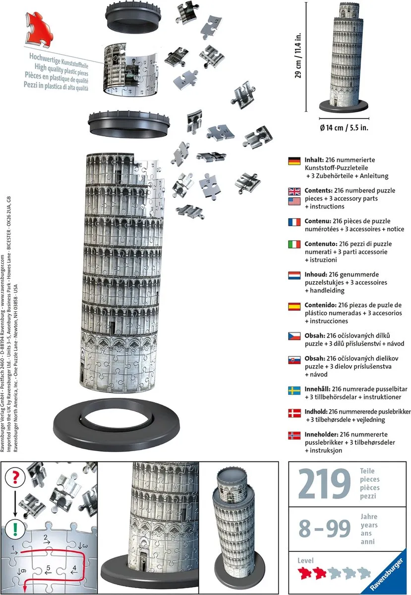 Ravensburger Toren van Pisa 3D Puzzel - 216 Stuks - afbeelding 6 van 6