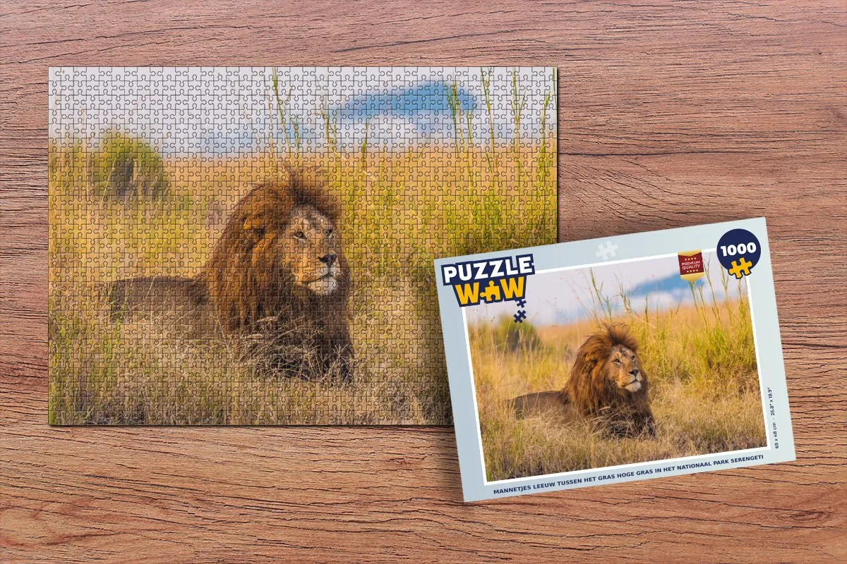 PuzzleWow Legpuzzel Mannetjes leeuw Serengeti 1000 Stuks - Multicolor