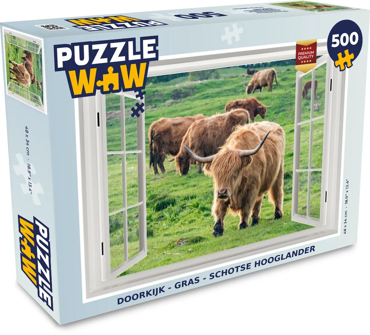 PuzzleWow Doorkijk Gras Schotse Hooglander Legpuzzel 500 Stuks