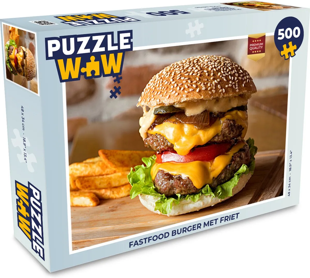 PuzzleWow Fastfood Burger met Friet Legpuzzel 500 Stuks - Multicolor