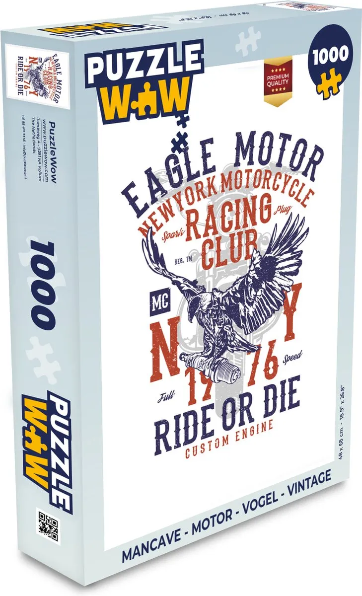 PuzzleWow Mancave Motor Vogel Vintage Legpuzzel 1000 Stuks