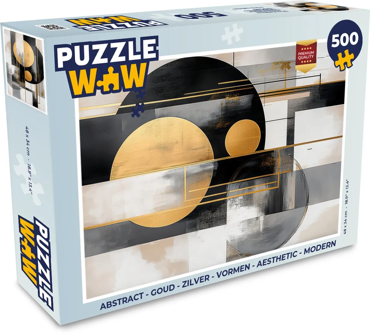 PuzzleWow Abstract Legpuzzel 500 Stuks - Goud/Zilver/Zwart