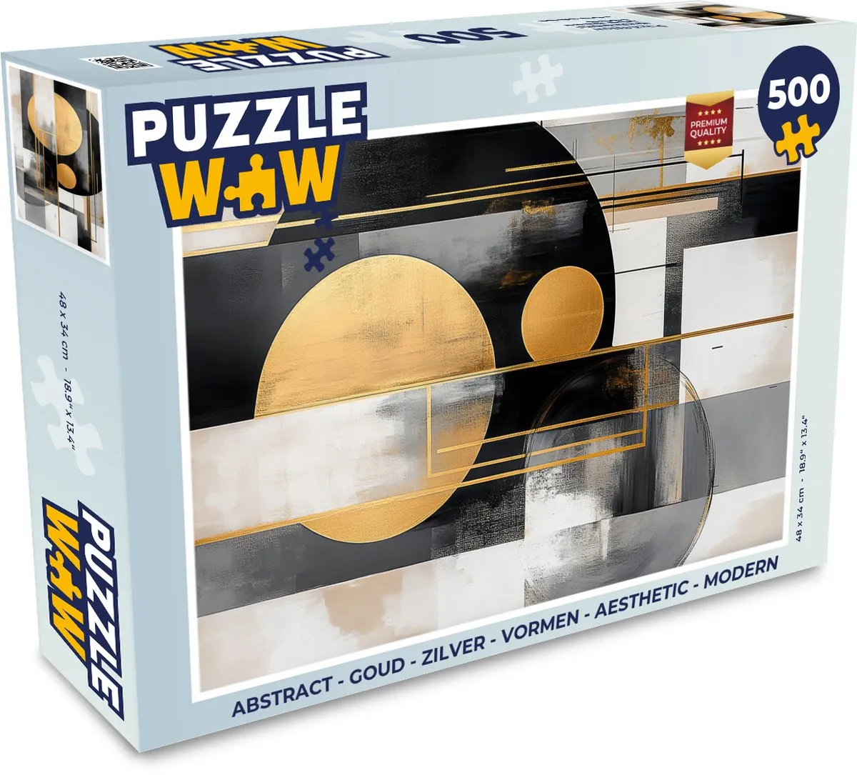 PuzzleWow Abstract Legpuzzel 500 Stuks - Goud/Zilver/Zwart