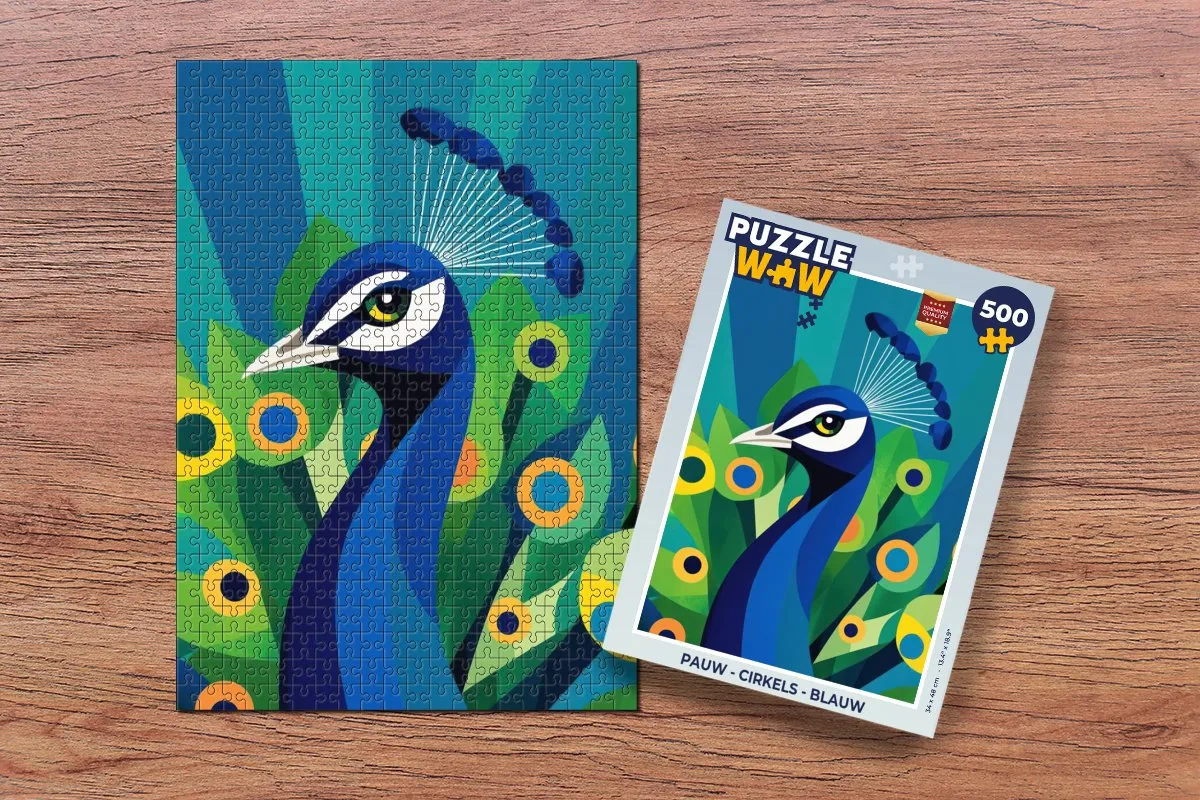 PuzzleWow Cirkels Pauw Legpuzzel 500 Stuks - Blauw