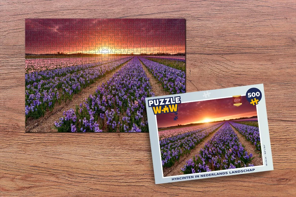 PuzzleWow Hyacinten in Nederlands Landschap Legpuzzel 500 Stuks - Multicolor