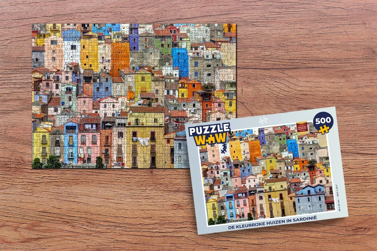 PuzzleWow Legpuzzel De kleurrijke huizen in Sardinië 500 Stuks - Multicolor