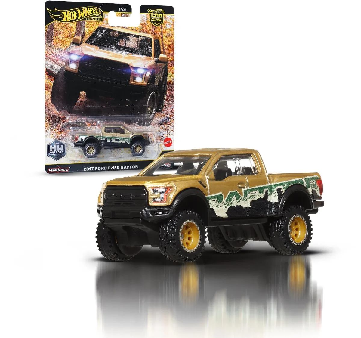 Hot Wheels Premium Car Culture Diecast 1/64 Ford F-150 Raptor JBK70 - Zwart/Groen