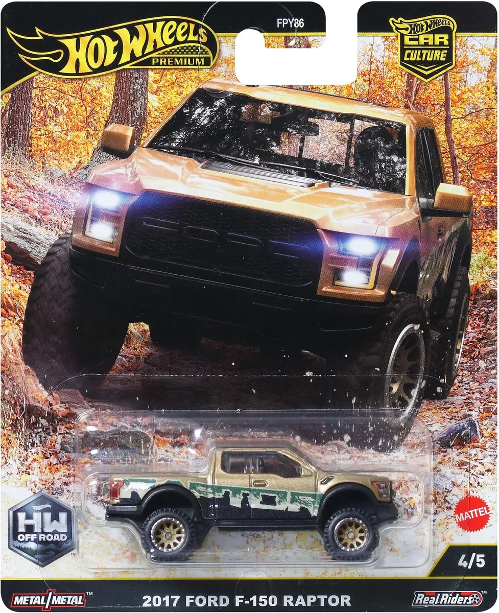 Hot Wheels Premium Car Culture Diecast 1/64 Ford F-150 Raptor JBK70 - Zwart/Groen