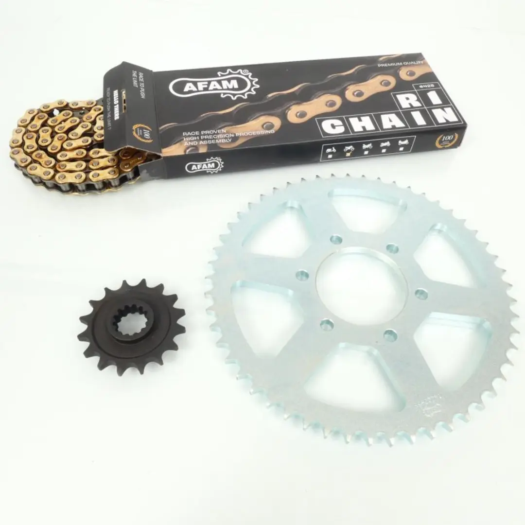 Kit chaîne Afam pour moto Suzuki 125 DR SE 1994 à 2000 16X53 pas 428 Neuf
