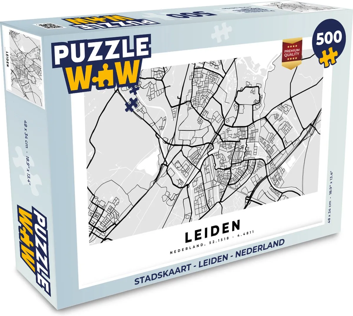 PuzzleWow Stadskaart Leiden Nederland Legpuzzel 500 Stuks