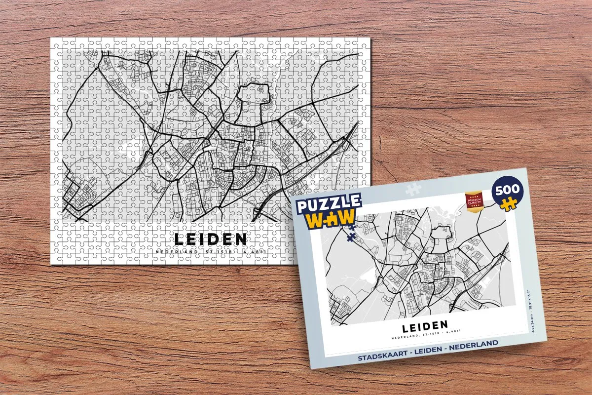 PuzzleWow Stadskaart Leiden Nederland Legpuzzel 500 Stuks - Multicolor