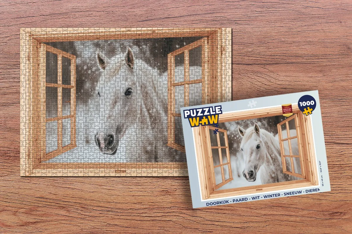 PuzzleWow Doorkijk Paard Legpuzzel 1000 Stuks - Wit
