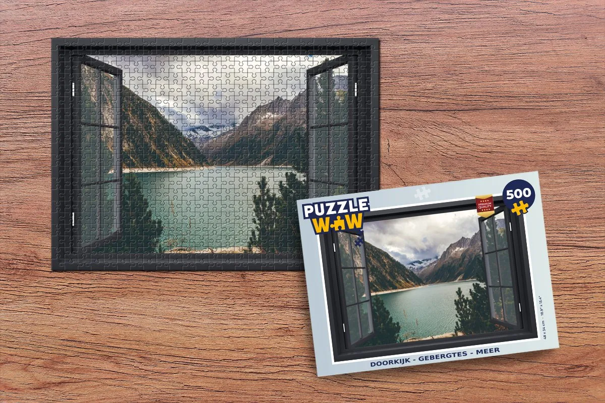 PuzzleWow Doorkijk Berg Meer Legpuzzel 500 Stuks - Multicolor