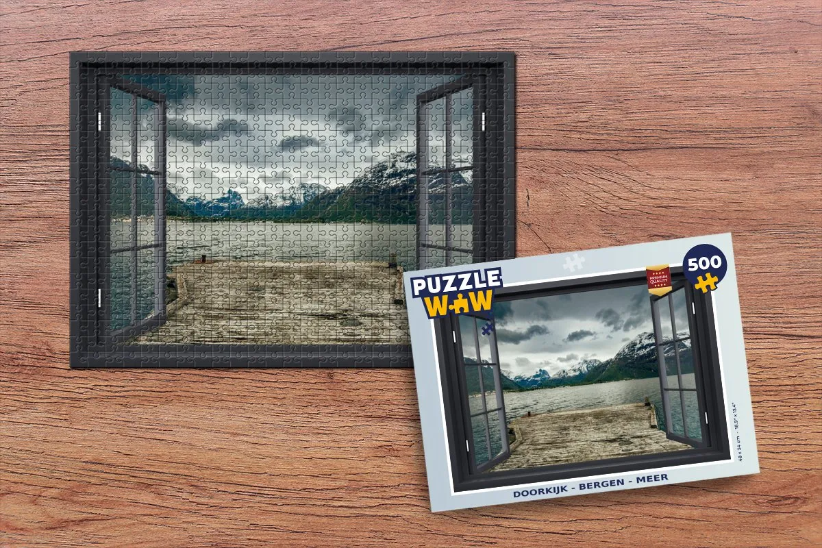 PuzzleWow Doorkijk Berg Meer Legpuzzel 500 Stuks - Multicolor