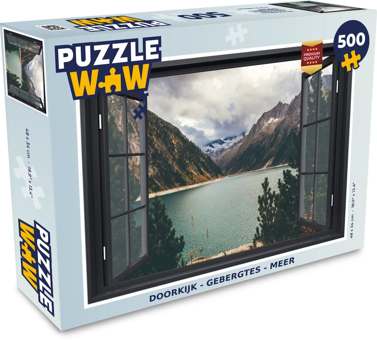 PuzzleWow Doorkijk Berg Meer Legpuzzel 500 Stuks