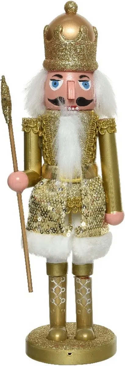 Kerstbeeldje kunststof notenkraker poppetje/soldaat goud 28 cm kerstbeeldjes