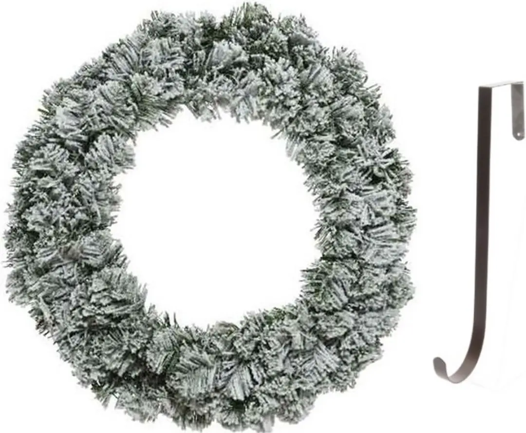 Groen/witte kerstkrans 40 cm Imperial kunstsneeuw met ijzeren hanger
