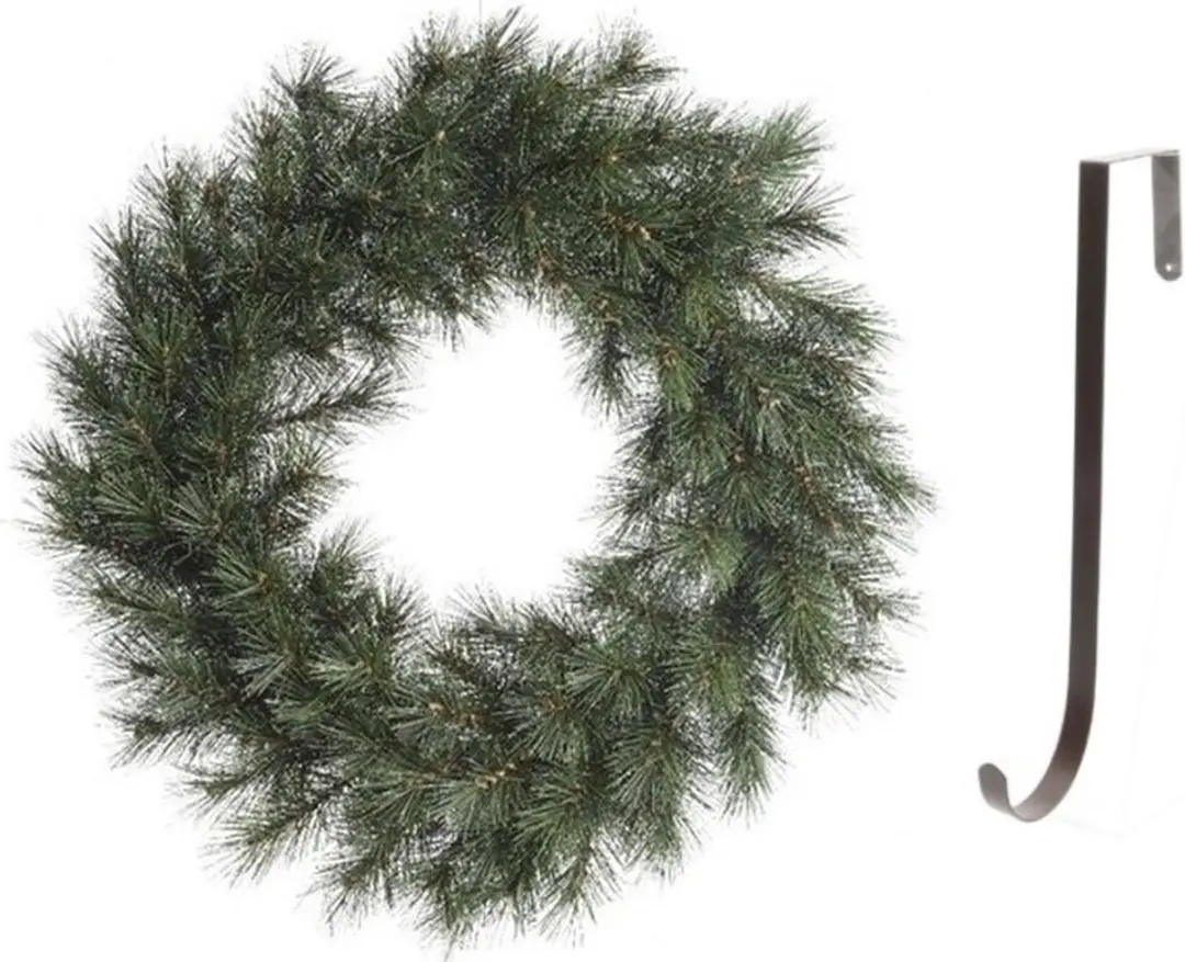 Groene kerstkrans 60 cm Malmo met ijzeren hanger