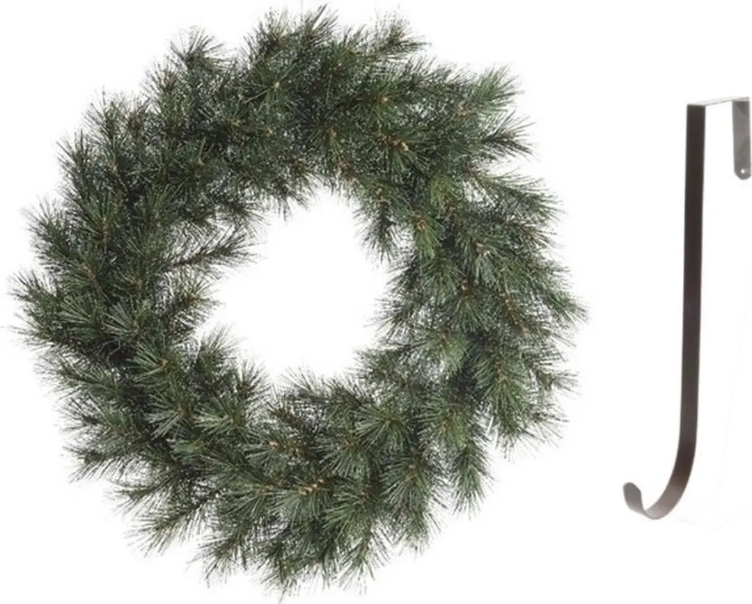 Groene kerstkrans 50 cm Malmo voor de deur/poort met ijzeren hanger