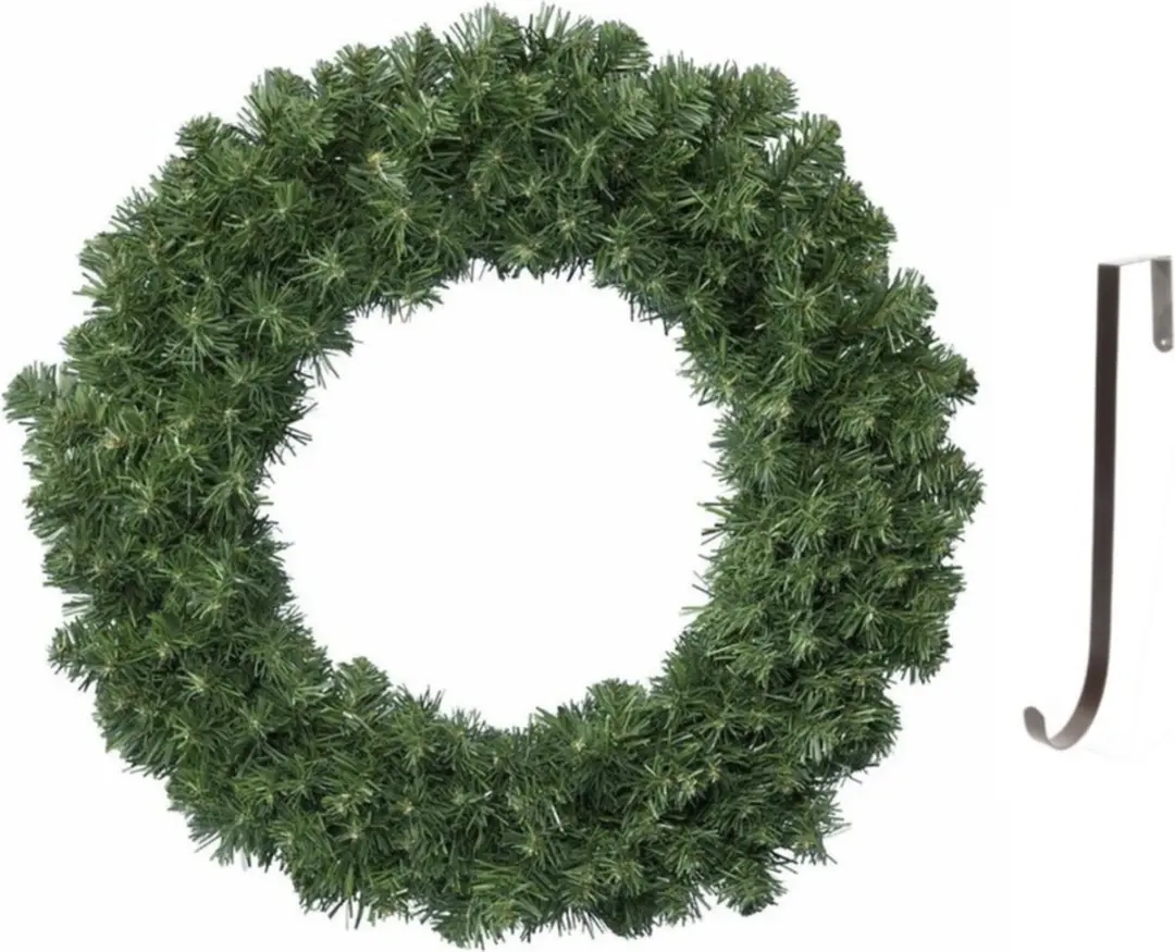 Groene kerstkrans / dennenkrans 60 cm 200 takken kerstversiering met ijzeren han