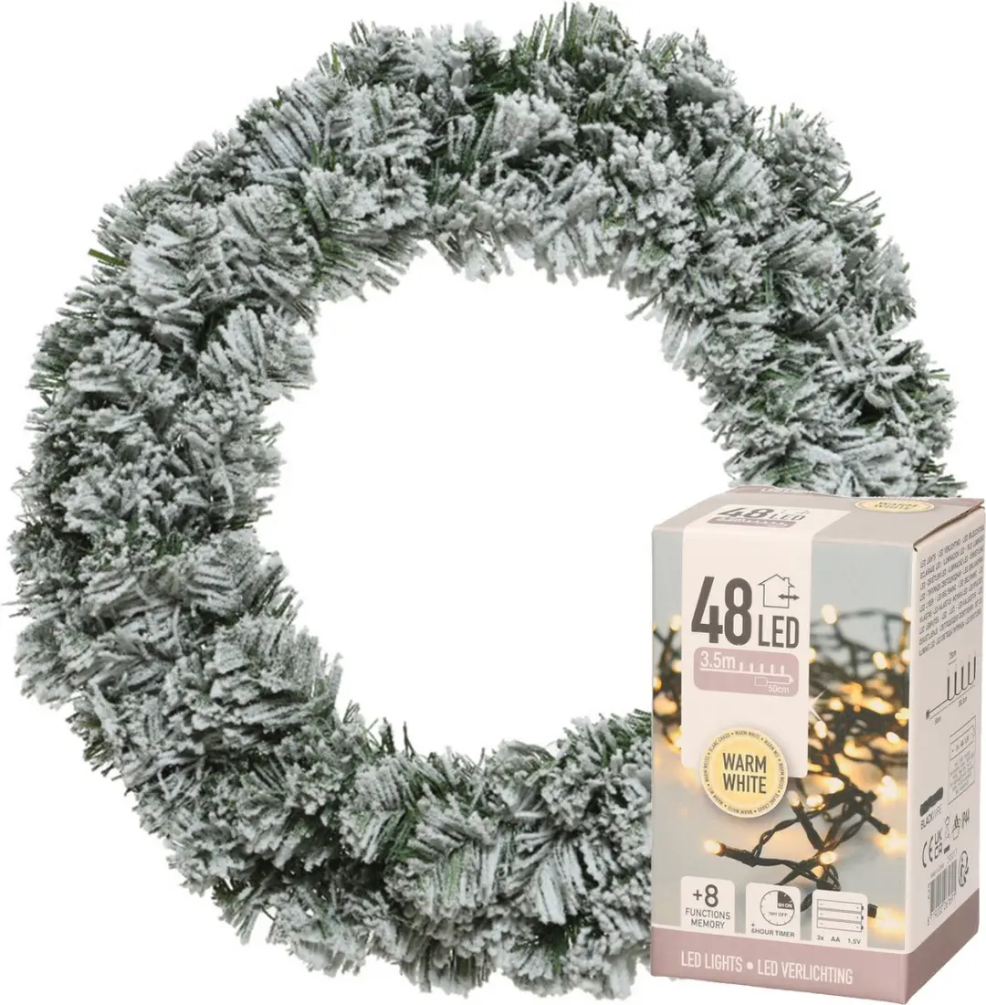 Decoris Kerstkrans groen met sneeuw