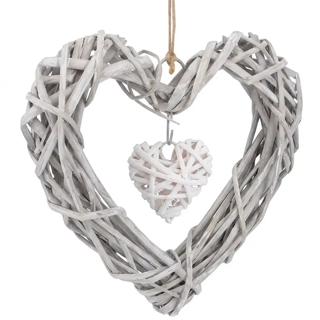 Grijs hart krans gevlochten wicker hout decoratieve hanger bohemian stijl met kl