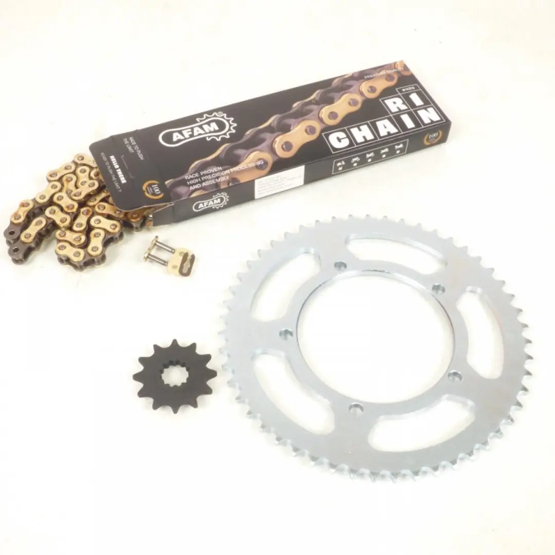 Kit chaîne Afam pour moto TGB 50 RX 1999 à 2001 12x51 pas 420 Neuf