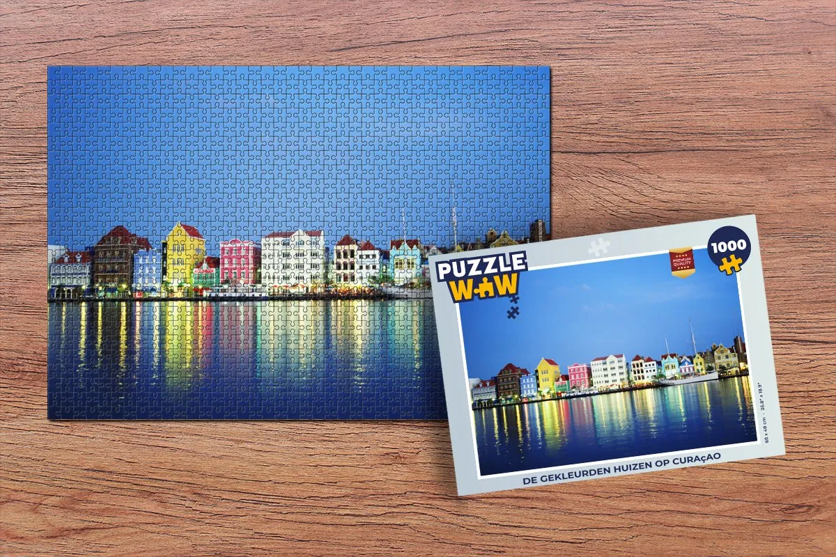 PuzzleWow Curaçao Huizen Skyline Legpuzzel 1000 Stuks - Multicolor