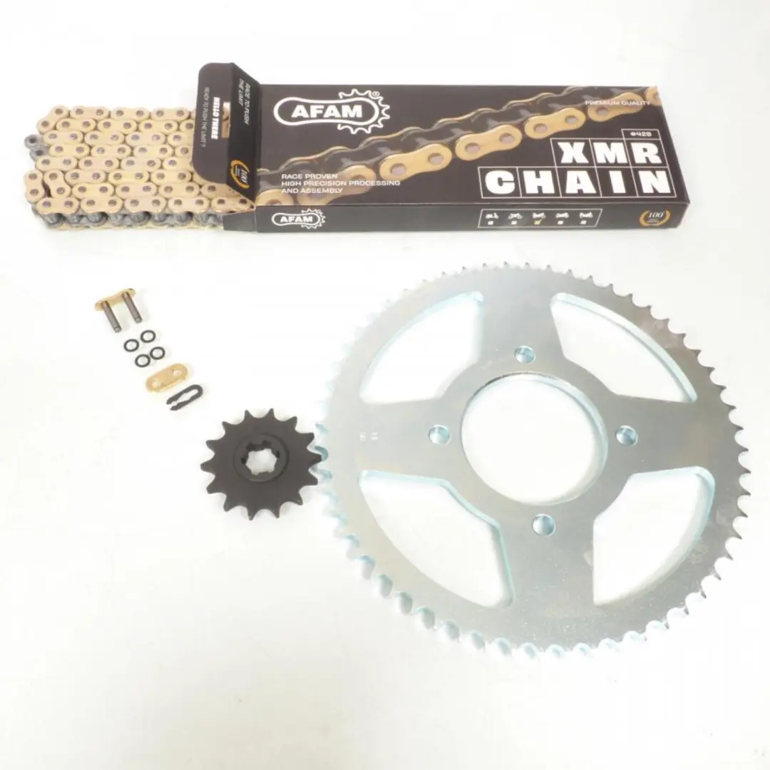 Kit chaîne Afam pour moto Suzuki 125 VL Intruder 14x56 pas 428 142L Neuf