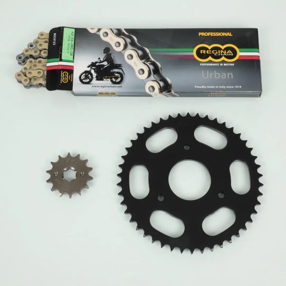Kit chaîne Regina pour moto Rieju 125 RS2 Naked 2006 à 2011 14x46 Pas 428 Neuf