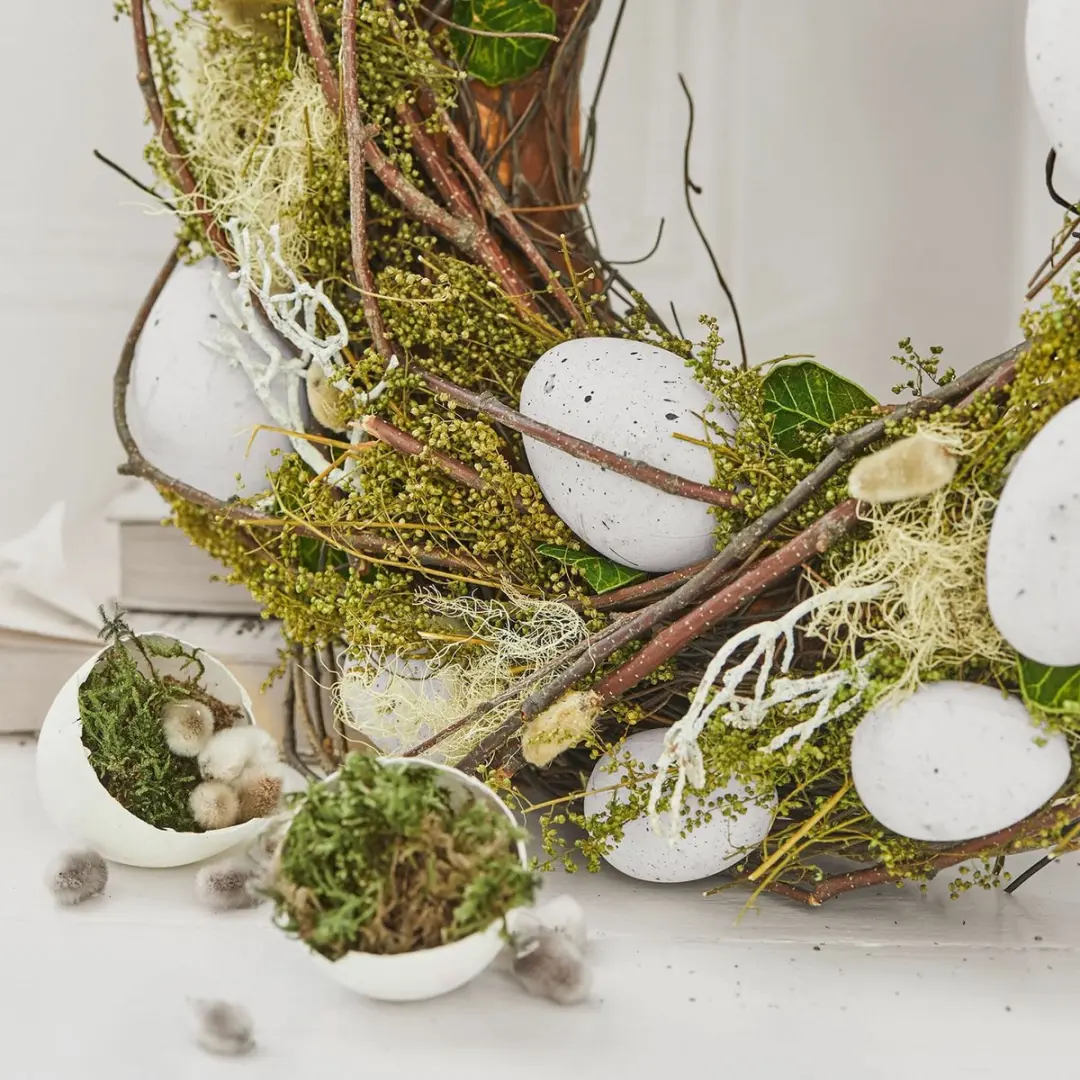 Loberon Paaskrans 30cm - Groen/Wit - afbeelding 2 van 3