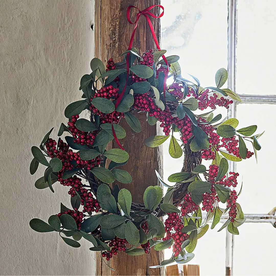 Loberon Krans Lenius 45cm - Groen/Rood - afbeelding 3 van 4